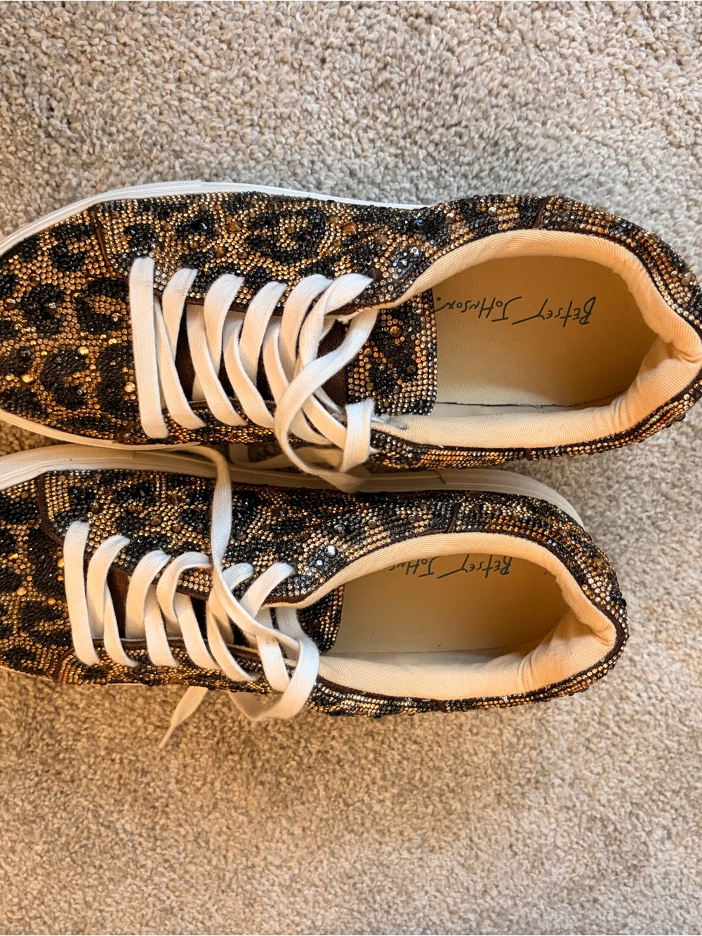 Betsey Johnson Leopard Crystal Lace-Up Sidny Sneakers - Black/Gold